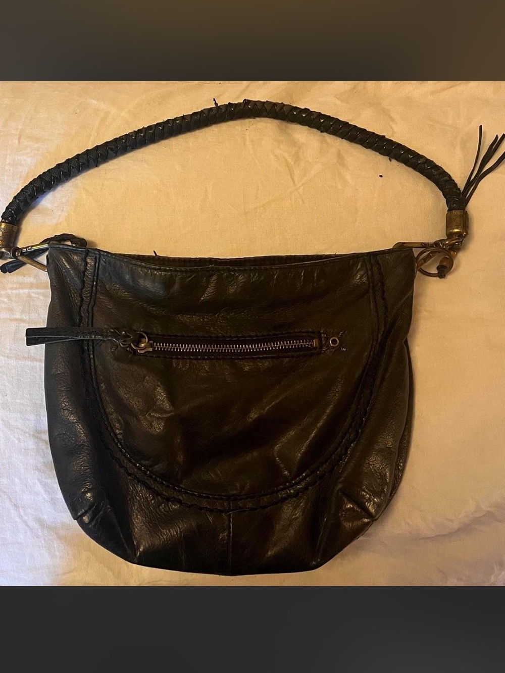 The Sak Black Braided-Handle Leather Shoulder Bag